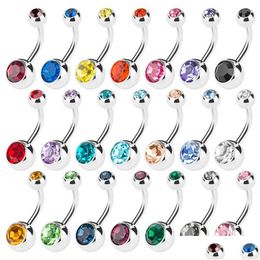 Navel & Bell Button Rings New Sier Stainless Steel Belly Crystal Rhinestone Body Piercing Bars Jewlery For Womens Bikini Fashion Drop Dhjfm