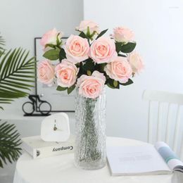 Decorative Flowers Artificial Silk Fragrant Rose Branches Fake Flower Simulation Pink Red Roses Home Living Room Decoration Green Plant