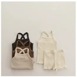 Clothing Sets 2024 Summer Baby Sleeveless Clothes Set Infant Girl Solid Sling Vest Shorts 2pcs Suit Toddler Cotton Breathable Outfits
