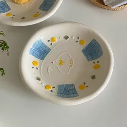 Plates Creative Ins Plate Cream Coloured Cartoon Pigeon Light Relief Hand-painted Ceramic Dining Dish Dessert Heat-resistant