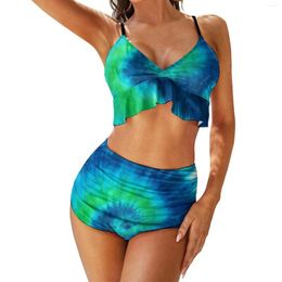 Women's Swimwear Tie Dye Print Bikini Swimsuit Sexy Blue And Green Set Women Two-Piece Bath Printed Swimsuits