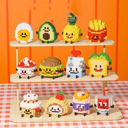 Blocks 12 styles of avocado pineapple fruit hamburger French fries bread sand food milk and beverage puzzle blocks mini brick toys WX