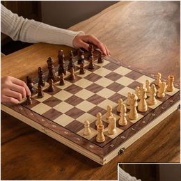 Chess Games Set - Magnetic Foldable Portable Solid Wood Board Educational For Students And Kids Christmas Gift Drop Delivery Sports Ou Otwin