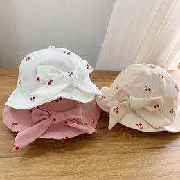 Caps Hats Cute Bow Childrens Hat Fruit Printed Childrens Girl Bucket Hat Spring Summer Cotton Baby Hat Outdoor Fisherman Beach Sun Hat WX