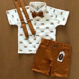 Clothing Sets 2024 New Childrens and Boys Summer Clothing Set Baby Gentleman Set Flip Collar T-shirt Top+Shorts 2PCS Set Boys Clothing 0-6Y WX
