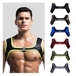 Neoprene Mens Body Chest Harness Lingerie Sexy Shoulder Bondage Straps Gay Clubwear Male Protective Gear Support Tank Top 240509