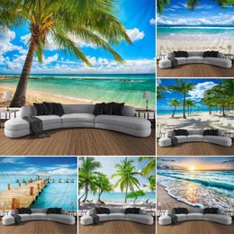 Tapestries Seaside Outdoor Landscape Tapestry Blue Sky Beach Coconut Tree Tropical Nature Bedroom Wall Hanging Living Room Mural