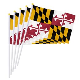 PTEROSAUR 14x21cm Maryland State Flag USA MD Maryland Handheld Small Wave Flag Desktop Decoration Gift 50/100 pieces 240426