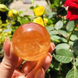 Decorative Figurines Natural Citrine Calcite Quartz Crystal Sphere Ball Healing Gemston