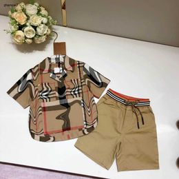 Top kids tracksuits summer child Short sleeved lapel shirt suit Size 100-160 designer T-shirts and Lace up khaki shorts Jan20