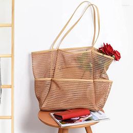 Storage Bags Mesh Beach Tote Large Bag Women Shoulder Handbag Protable Foldable With Zipper Pocket For Travel Picnic Vacation