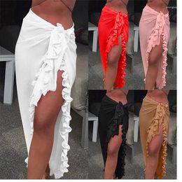 Women's Swimwear Women Chiffon See-Through Beach Bikini Cover Up Wrap Scarf Pareo Sarong Dress Solid Ruffle Casual