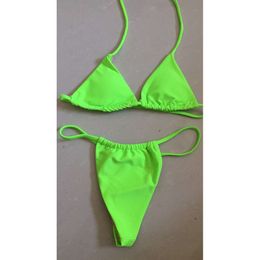 Sexy Thong Bikini 2024 Women Swimsuit Female Swimwear Micro Bikinis Set Brazilian Beach Wear Bathing Suit Biquini Neon Yellow