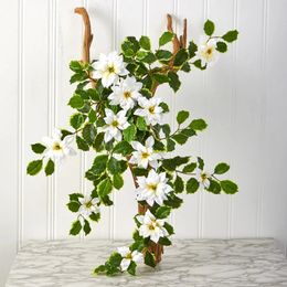 Artificial Flowers Decoration Poinsettia and Variegated Holly Set of 2 Home Accessories Bonsai Part Free Delivery 240510