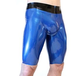 100%Pure Latex Rubber Blau&Schwarz Boxer Long Shorts Pants Briefs 0.4mm S-XXL