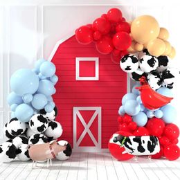 Party Balloons Cow Balloon Arch Western Cow Print Blue Red Balloon Birthday Party for Boys and Girls Cowboy Farm Theme Decorative Supplies