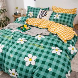 Bedding Sets Green Square Floral Bed Sheet And Duvet Cover Set Brushed Aloe Cotton Four-piece Small Fresh Pastoral Style