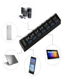 7 Ports USB 30 Hub Splitter LED Light Adapter Charging Port Electronic Switch 5Gbps UK Plug1809196