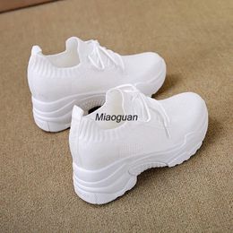 Hidden Heels White Women Spring Breathable Mesh Casual Platform Sneakers Surface Shoes Thick Bottom Footwear Round Head 240510