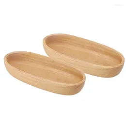Plates 2 Pcs Oval Wooden Tray Rubber Wood Simple Beautiful Pastry Fruit Plate Dish Bowl For Dinning Room
