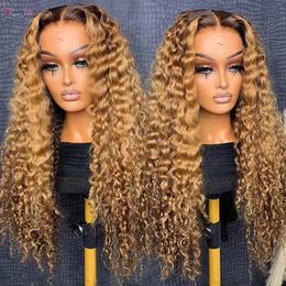 Honey Blonde Lace Front Wig Human Hair 150% 13x4 1b 27# Glueless Pixie Curly Lace Frontal Wigs Pre Plucked with Baby Hair