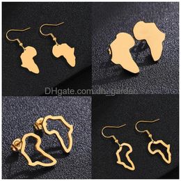 Dangle Chandelier New Africa Map Stud Earrings Gold/Steel Color African Small Ornaments Traditional Ethnic For Women Jewelry Gifts Dro Otam9