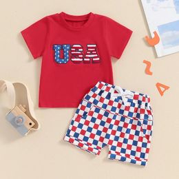 Clothing Sets CitgeeSummer Independence Day Kids Boys Shorts Set Short Sleeve Embroidery Letters T-shirt Plaid Clothes