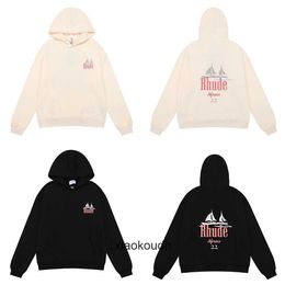 Rhude High end designer Hoodies for Autumn and Winter New Little Popular Fashion Sailing Print Cotton Couple Hoodie Sweatshirt With 1:1 original labels