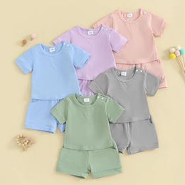 Clothing Sets Boys Summer Born Girls Clothes Outfits Solid Cotton Short Sleeve O-neck T-shirts Shorts Infant Tracksuits