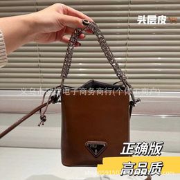 Dark p Family Brown Vintage Chain Single Shoulder Crossbody Bag with Triangular Bucket for Women