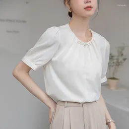 Women's Blouses Summer Women O-Neck Chinese Style Button Casual Elegant Chiffon Tops Blusas De Mujer