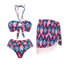 Women's Swimwear Women Floral Bikinis Set Two Pieces With Sarong Cover Ups Pareo Designer Bathing For Summer Holiday Luxury Suit