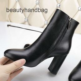 yslheels YS Designer 2023 Boots Shoes Nude Black Pointed Toe Mid Heel Long Short Boots Shoes kkk