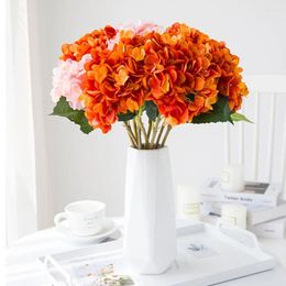 Decorative Flowers Orange Artificial Silk Hydrangea Bridal Bouquet For Wedding Home Christmas Decor Accessories DIY Vase Plants Decoration