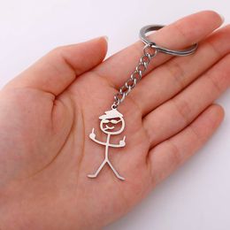 Funny Middle Finger Wearing Hat Smoking Stickman Keychain Cool Trend Stainless Steel School Bag Car Key Pendant Keyrings