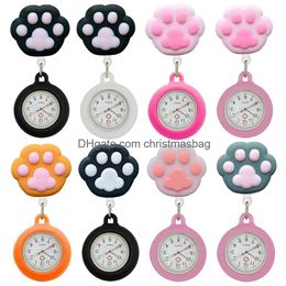 Other Office School Supplies Colourf Retractable Badge Reel Nurse Doctor Lovely Cat Claw Footprints Pocket Watches Medical Hospital Gi Otwee