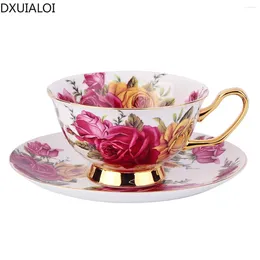 Mugs European Style Bone China Coffee Cup Set British Afternoon Tea Garland Couple Pair 200ML DXUIALOI Mug