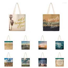 Storage Bags Beautiful Letter Beach Days Faith Always Win Printed Handbag Personality Art Shopping Bag Plant Painting Female Lunch