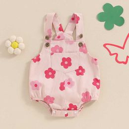 Girl's Dresses 0-24M Infant Baby Girl Overalls Summer Sleeveless Flower Print Denim Romper Bodysuit with Pocket Toddler Casual Jumpsuits
