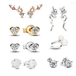 Dangle Earrings Charm Golden Rose Gold Deer Single Pear Stud S925 Silver For Women Triple Stone Heart Jewellery Mother's Day Gift