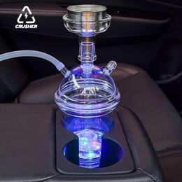 CRUSHER Cute Car Acrylic Hookah Smoking Cup with LED Light Metal Tobacco Bowl Water Pipe Narguile Complete Portable Party Shisha 240509