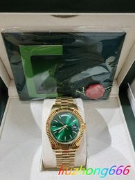 With original box Luxury Fashion WATCHES Top Quality 8k Yellow Gold green Diamond Dial & Bezel 18038 Automatic Mens Men's Watch 781