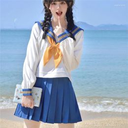 Clothing Sets White Blue School Uniform Dress Japanese Schoolgirls Sailor Top Tie Pleated Skirt Outfit Cosplay Costume Japan Anime Girl Lady