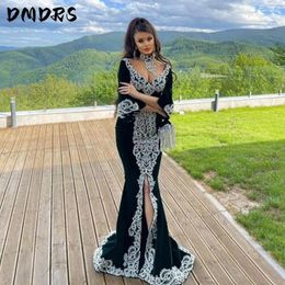 Party Dresses Arabic Prom Dress V-neck Sexy Mermaid Gown With White Appliques Plus Size Velvet Mother Of The Bride