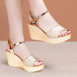 Sandals Small s 32-43 8cm Size Comfortable High Heels Genuine Leather Shoes 2024 Summer Women's Platform Wedges Office Beach Mom Sandal Heel Shoe Women' Wedge d 64af