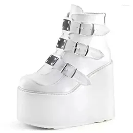 Boots Fashion For Women Height Increasing Spring/Autumn Modern PU Round Toe Ankle High Heels Buckle Strap