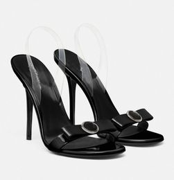 New Luxury Designer Gianni Ribbon Women Sandal Shoes White Black Pink Slingback Straps Bow Stiletto Heel Lady Bridal Wedding Elegant Walking High Heel Sandal Shoe