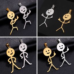 Pcs Middle Finger Stickman Fuxk You Keychain Necklace Pendant Funny Doodle Women Stainless Steel Charms Jewellery Making