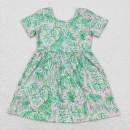 Clothing Sets Toddler Girl Cute Dress Short Sleeve Summer Girls Twirl Dresses Kids Pink Green Fish Children Boutique Kid Clothes
