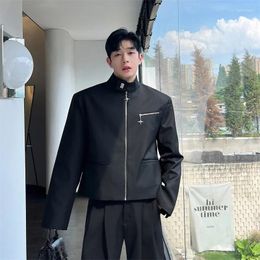 Men's Suits Short Exquisite Zipper Suit Jacket Korean Style Metal Design Three-dimensional Shoulder Pad Black Autumn Blazer WA2640